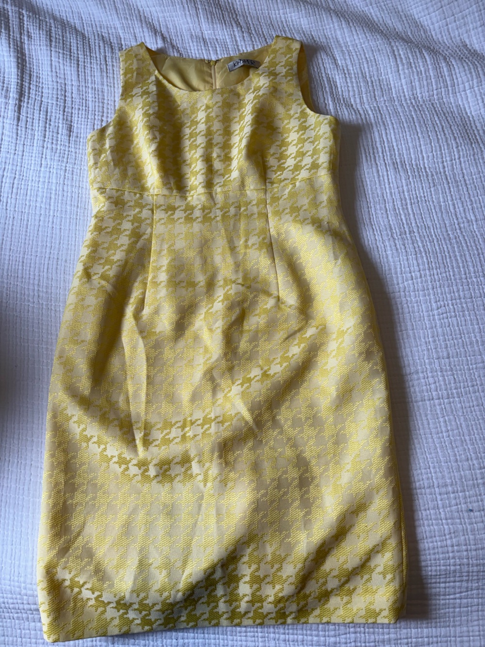 Vintage Kasper Yellow Houndstooth Mini Sheath Dress